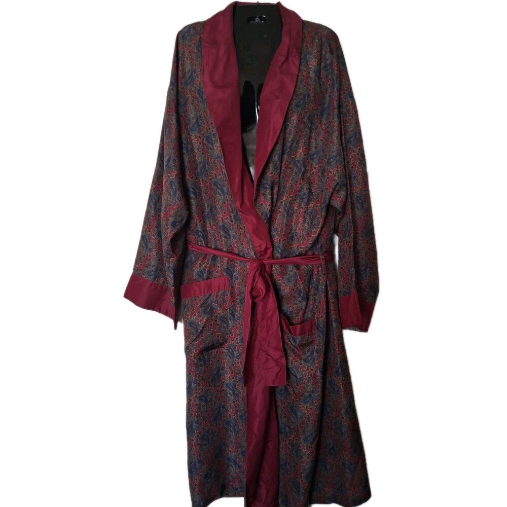 Vintage Orvis Silk Paisley Robe One Size Fit Most Playboy Hugh Heffner Red Navy
